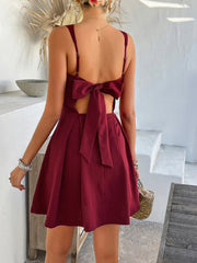 Cyflymder  Spring Summer Solid Color Off Shoulder Backless Mini Dress for Women Slim Fit Spaghetti Strap Elegant Sundress