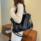 Cyflymder Big Black Shoulder Bags for Women Large Hobo Shopper Bag Solid Color Quality Soft Leather Crossbody Handbag Lady Travel Tote Bag