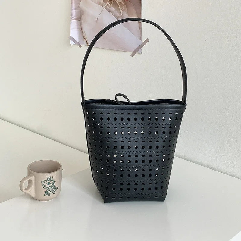Cyflymder  Hollow Bucket bag for women handbag small Famous Brands PU leather female shoulder bag Ladies Totes Bag bolsa feminina