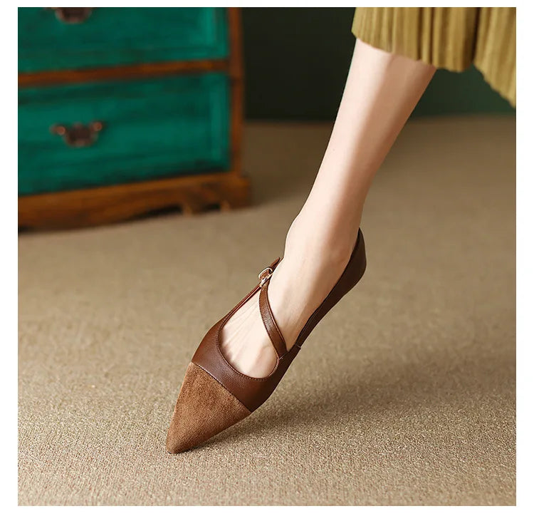 Cyflymder  Splicing Design~ Pointed Head Shallow Mouth Retro Single Shoes Women's New Flat Mary Jane Shoes Woman Shoes