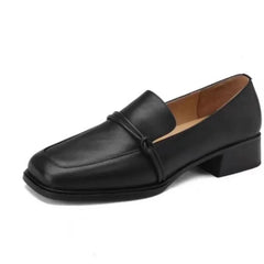 Cyflymder  Classic Loafers Women Genuine Cow Leather Square Toe Pumps Slip-on Retro Lady Casual Cozy Shoes Handmade Size 35-40