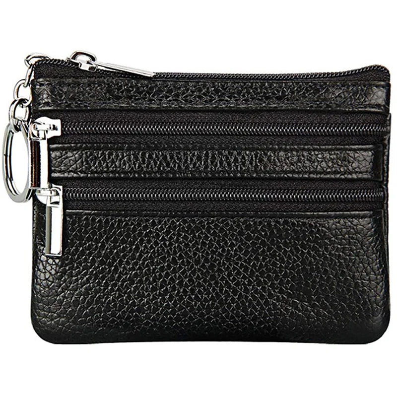 Cyflymder  Fashion Women Genuine Leather Coin Purse Small Zipper Card Holder Mini Pouch Change Wallet with Keychain