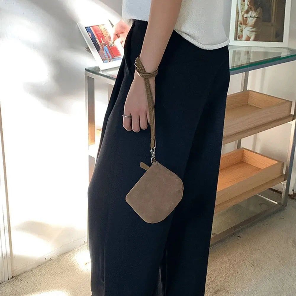 Cyflymder  PU Leather Suede Coin Purse Shoulder Bag Lipstick Earphone Pouch Mini Storage Bag Purse Card Holder Lanyard Wallet Outdoor