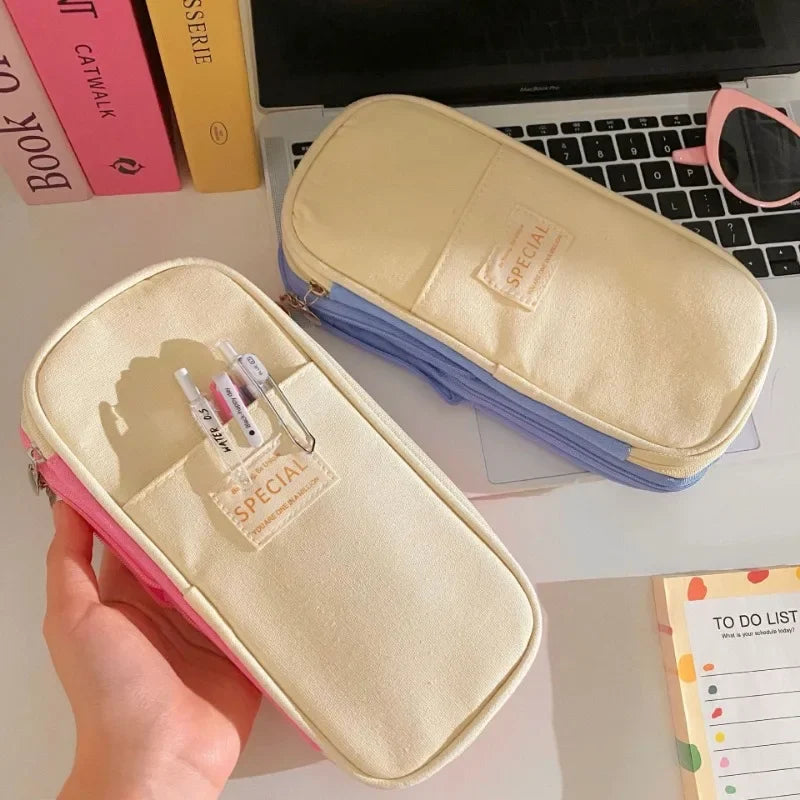 Cyflymder  1 Piece Chic Simplicity Pencil Case for Kids Minimalism Fashion Solid Color Pencil Pouch Large Capacity Stationery Storage Bag