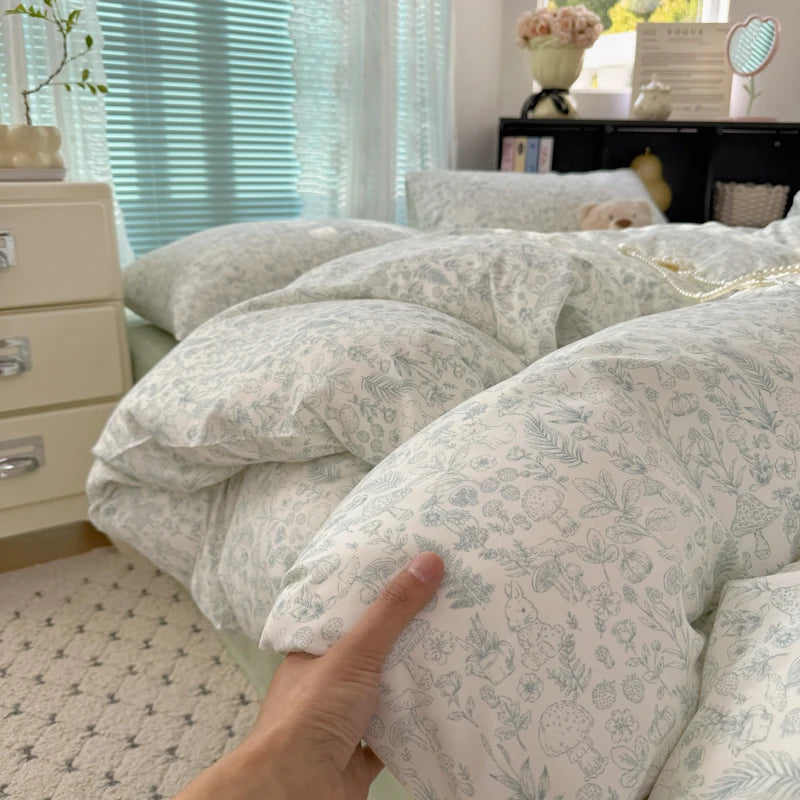 Cyflymder  INS Korean Style 2025 Floral Bedding Sets New Skin Friendly Soft Washed Cotton Printed Bed Sheet Sets