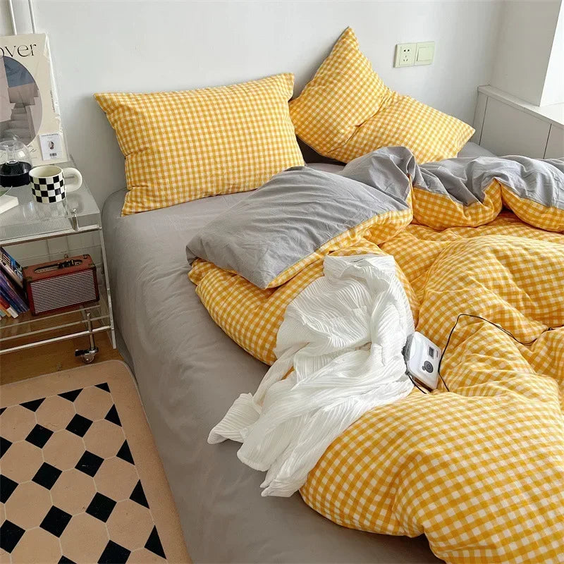Cyflymder  Japanese Style Cotton Printed 4Pcs Bedding Sets Skin Friendly Ab Double-Sided Design Duvet Cover Washed Comfort Set for Adults