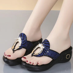 Cyflymder   Women's Open Toe Slippers Sequins Decor Platform Ladylike Sweet New Summer Fashion Popular Comfy High Thick Heel Slippers