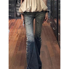 Cyflymder  Autumn Winter Women Blue Low Rise Flared Denim Pants Vintage 2000s Coquette Gyaru Bell Bottom Y2k Baggy Jean Harajuku Kpop