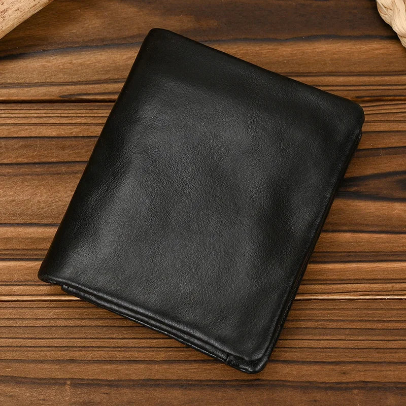 Cyflymder Genuine Leather Short Wallet Bifold Card Holder Short Purse Male Cow Leather Men's Coin Wallet Real Cowskin Zipper Wallet