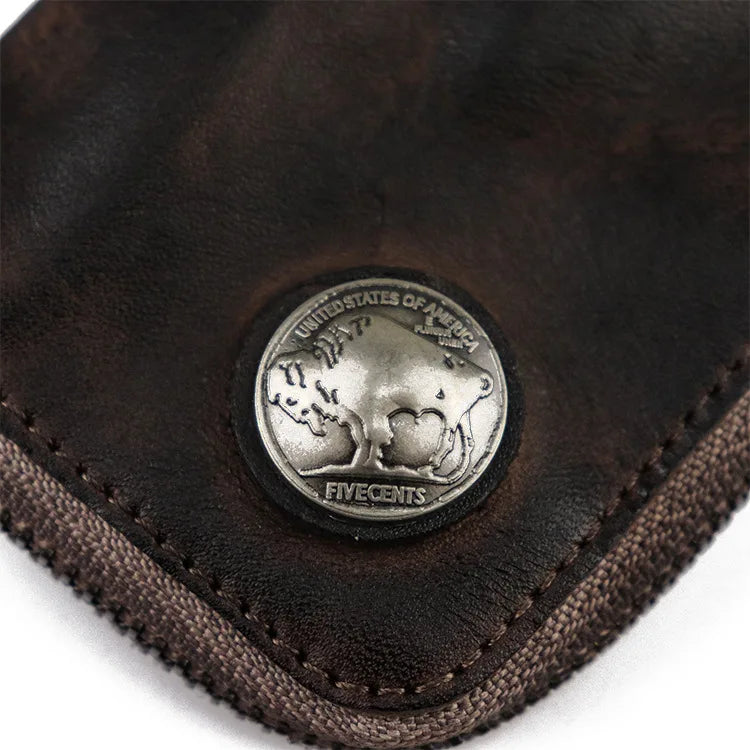 Cyflymder  Unisex Retro Real Leather Key Bag Zipper Card Bag Door Car for Men Women Key Holder Organizer Pouch Housekeeper Case