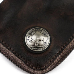 Cyflymder  Unisex Retro Real Leather Key Bag Zipper Card Bag Door Car for Men Women Key Holder Organizer Pouch Housekeeper Case