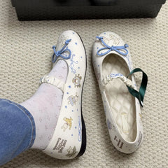 Cyflymder  Cute Rabbit Motif Round Toe Bow Mary Jane Flat Women Shoes Slip On Ballet Daily Dating Holiday Casual Party Dress Footwear