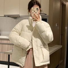 2024 Winter New Style Korean Version Women's Coat Cropped Stand Collar Petite Thickened Jacket Bread Cotton Padded Coat Trendy