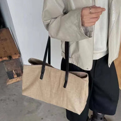 Cyflymder   Lightweight Large Capacity Multi-compartment Handbag Leisure Simple Zipper Tote Retro Suede Canvas Color-block Shoulder Bag