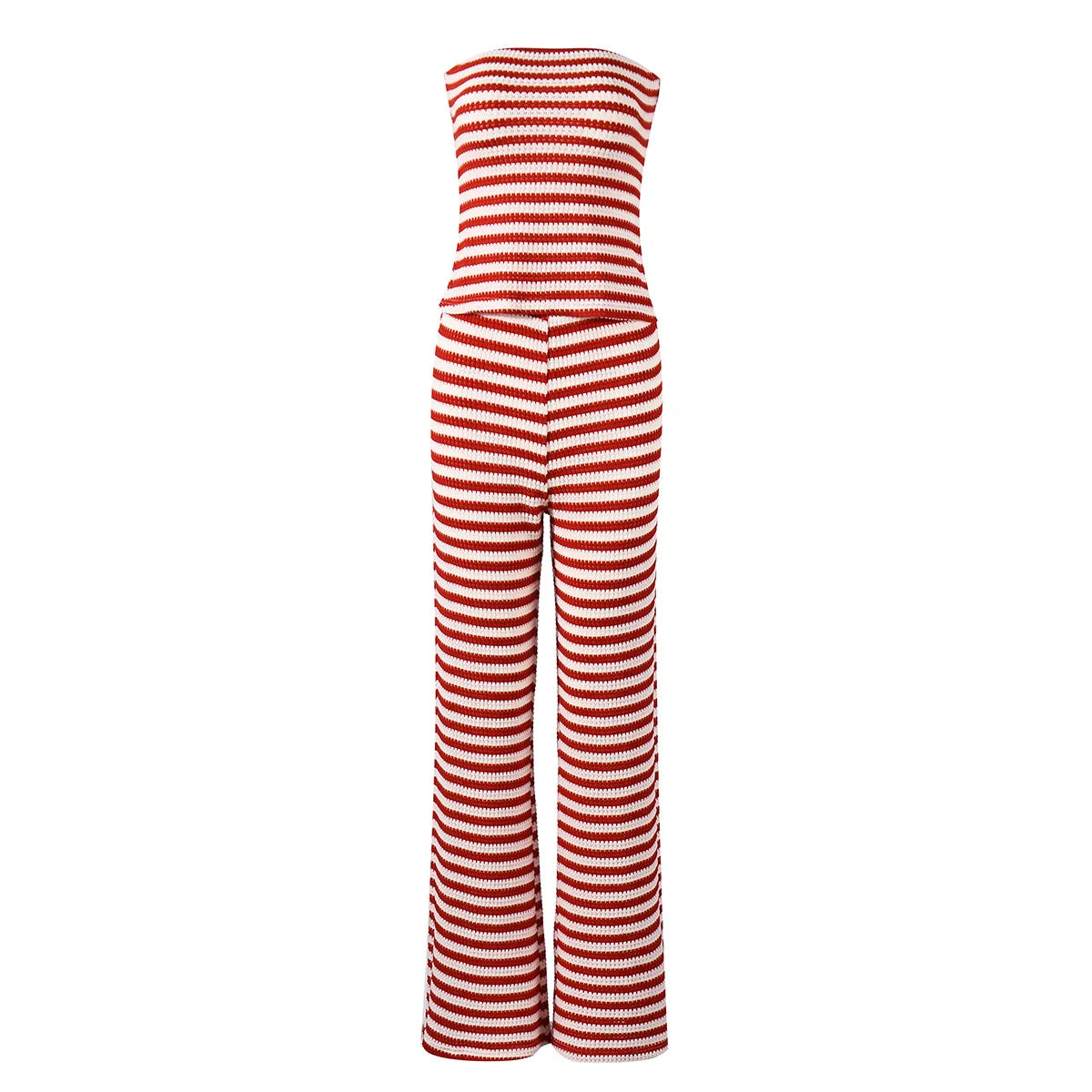 Cyflymder  New Spring Summer Striped 2 Piece Set Women Casual Strapless Sleeveless Back Lace-up Crop Top and Pants Matching Outfit