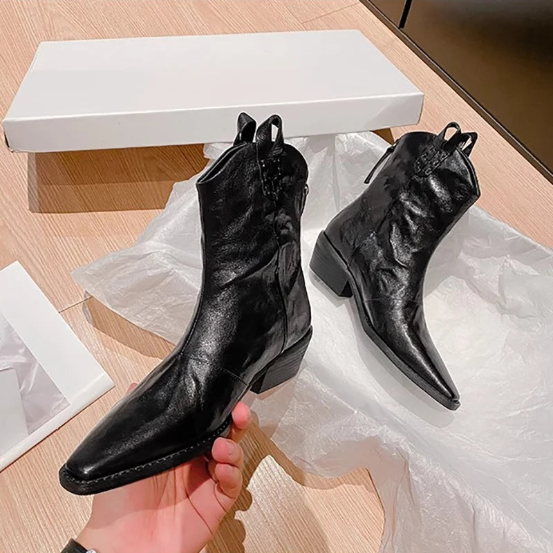 Cyflymder  Autumn Vintage Women Chelsea Boots Fashion Slip On Shoes Ladies Elegant Thick Heel Mordern Short Booties