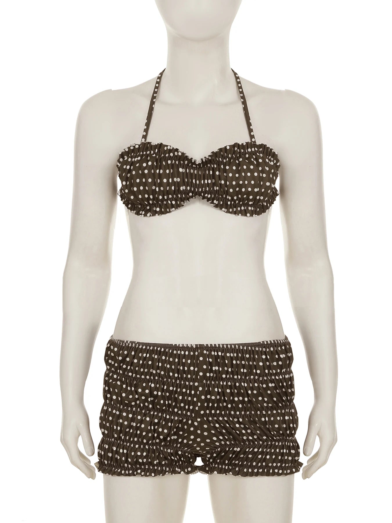 Cyflymder  Holiday Sexy Dot Printed Shorts Sets Beach Style Slim 2 Piece Sets Slash Neck Sleeveless Halter Tops Low-Waisted Shorts