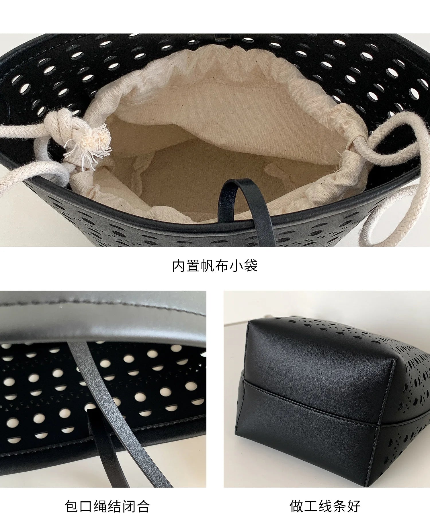 Cyflymder  Hollow Bucket bag for women handbag small Famous Brands PU leather female shoulder bag Ladies Totes Bag bolsa feminina