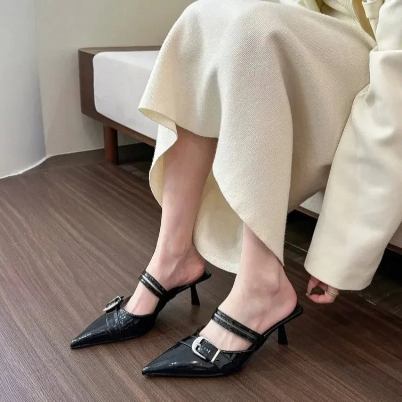 Cyflymder  spring/summer new women shoes French pointy  outdoor half slippers beach  gold stilettos toe cover sandals