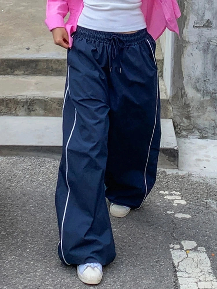 Cyflymder  Women's Streetwear Pants Y2K Vintage Low Rise Baggy Sweatpants Elastic Waist Loose Casual Trousers Straight Leg Aesthetic Fall