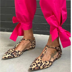Cyflymder  Leopard Print Flat Heels Pointed Toe Shoes Ballet Women's Shoes Women Sandal