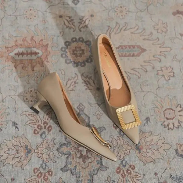 Cyflymder  Beige High Heels Shallow Mouth Branded Pumps Fine Heeled Shoes Sandals Ladies 2025 Slip On Pointed Wedge Lace-Up 12cm Fashion St