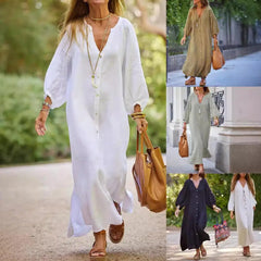 Cyflymder  Women's Cotton Linen irt Dr Long Skirt Casual Basic Sle Polyester Fabric Nine Points Sve Irregular Hemline