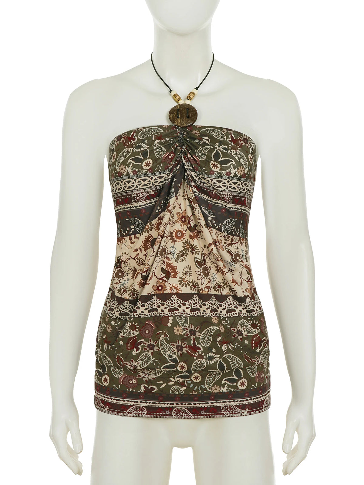 Cyflymder  Vintage Bandage Paisley Halter Tops Slim Slash Neck Sleeveless Tank Tops Women Summer Fashion Streetwear Ladies