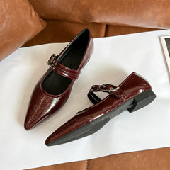 Cyflymder  Pointed French Retro Low Heel Flat Heel Mary Jane Shoes for Women Spring New Style One Straw Style Single Shoes for Women