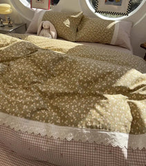 Cyflymder  Romantic fairyfair lace flower bedding set,full queen american country floral cotton home textile sheet pillow case quilt cover