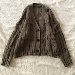 Cyflymder  brown long-sleeved sweater is a comfortable and warm aesthetic retro fashionable high street in Harajuku for autumn and winter