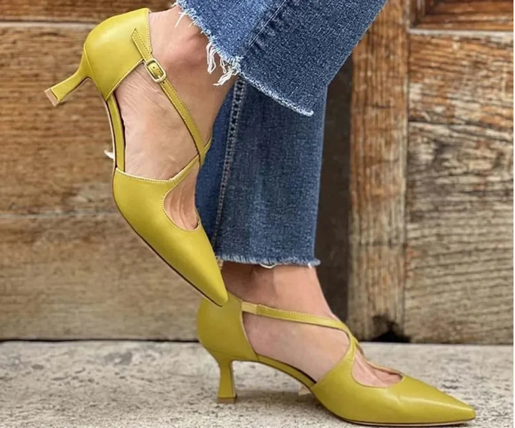 Cyflymder  New High Heels for Spring and Summer , Size 40-43 Large, Pointed Suede Cross Buckle with Hollow Sandals Womens Shoes