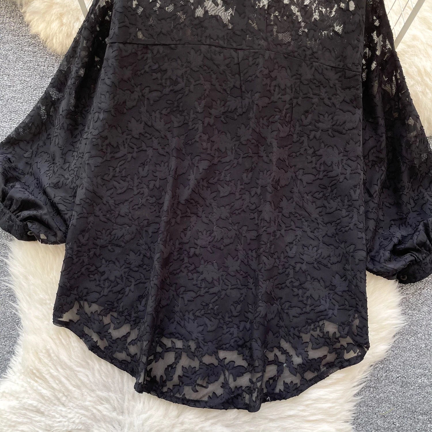 Cyflymder  Ele Vintage Bubble Sve irt Women's Loose Embroidered Me Top Spring Faionable Commute Sle Korean Version