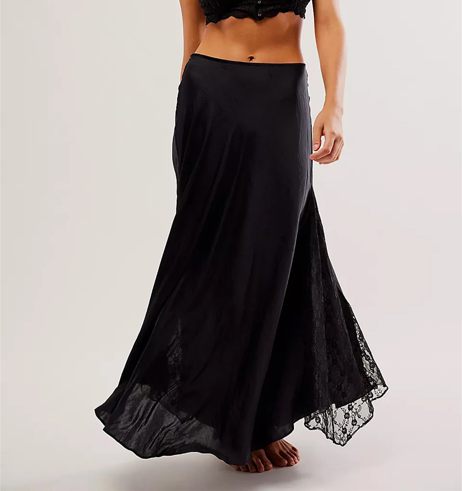 Cyflymder  Fashion Women's Midi Skirt Low Waist Patchwork Lace Satin Skirt with Lace Flower Y2K Vintage Skirt for Summer Hoiday