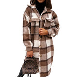 Cyflymder Single Breasted Trench Coat Fashion Long Autumn Winter Women's Clothing Long Sleeve Woolen Plaid Overcoat Coat