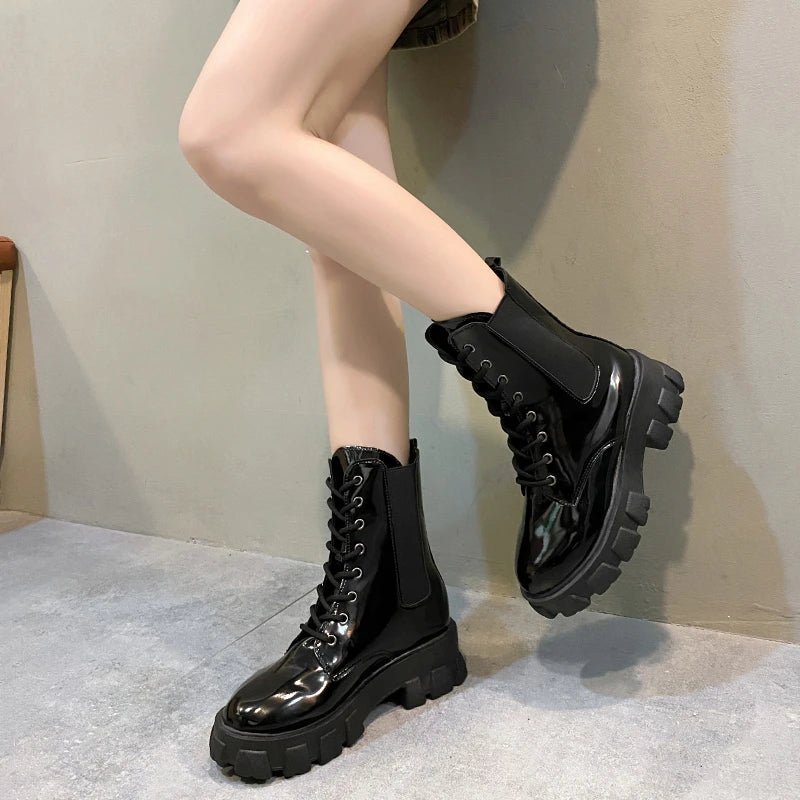 Cyflymder New Fashion Thick Sole Thick Heel Women's Boots Large Size Women's Shoes Black Platform Sole Small Short Boots