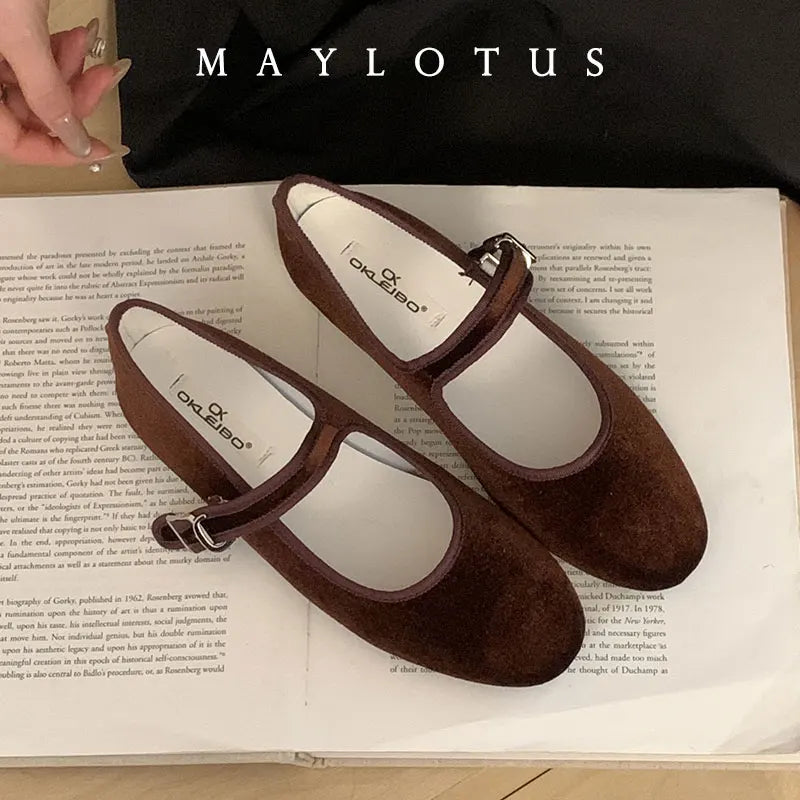 Cyflymder  Brand New Ballet Flats Stylish Suede Leather Women's Mary Jane Ballet Shoes Laofers Casual Soft Leather Comfortable Flat Shoes