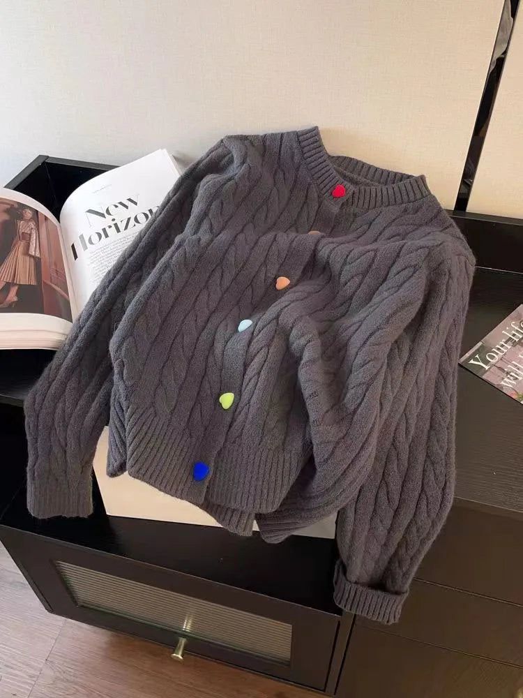 Cyflymder  Chic Rainbow Buttons Cardigan Sweaters Women Korean Sweet Loose Casual Knitted Coat Fashion O Neck Lady Long Sleeve Tops