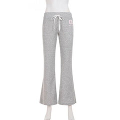Cyflymder  Letter Print Slim Casual Flare Pants Women Fashion Drawstring Low Wait Peach Hip Boot Cut Trousers Streetwear Bottoms Sweatpants