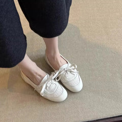 Cyflymder  Women's Soft Ballet Flats Lace Up Shallow Mouth Women Loafers Comfortable Walking Round Toe Casual Shoes Spring Summer