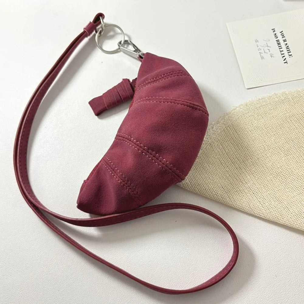 Cyflymder  Fashion Suede Hanging Neck Wallet Elegant Card Holder Sweater Chain Croissant Korean Style Coin Purse with Lanyard Outdoor