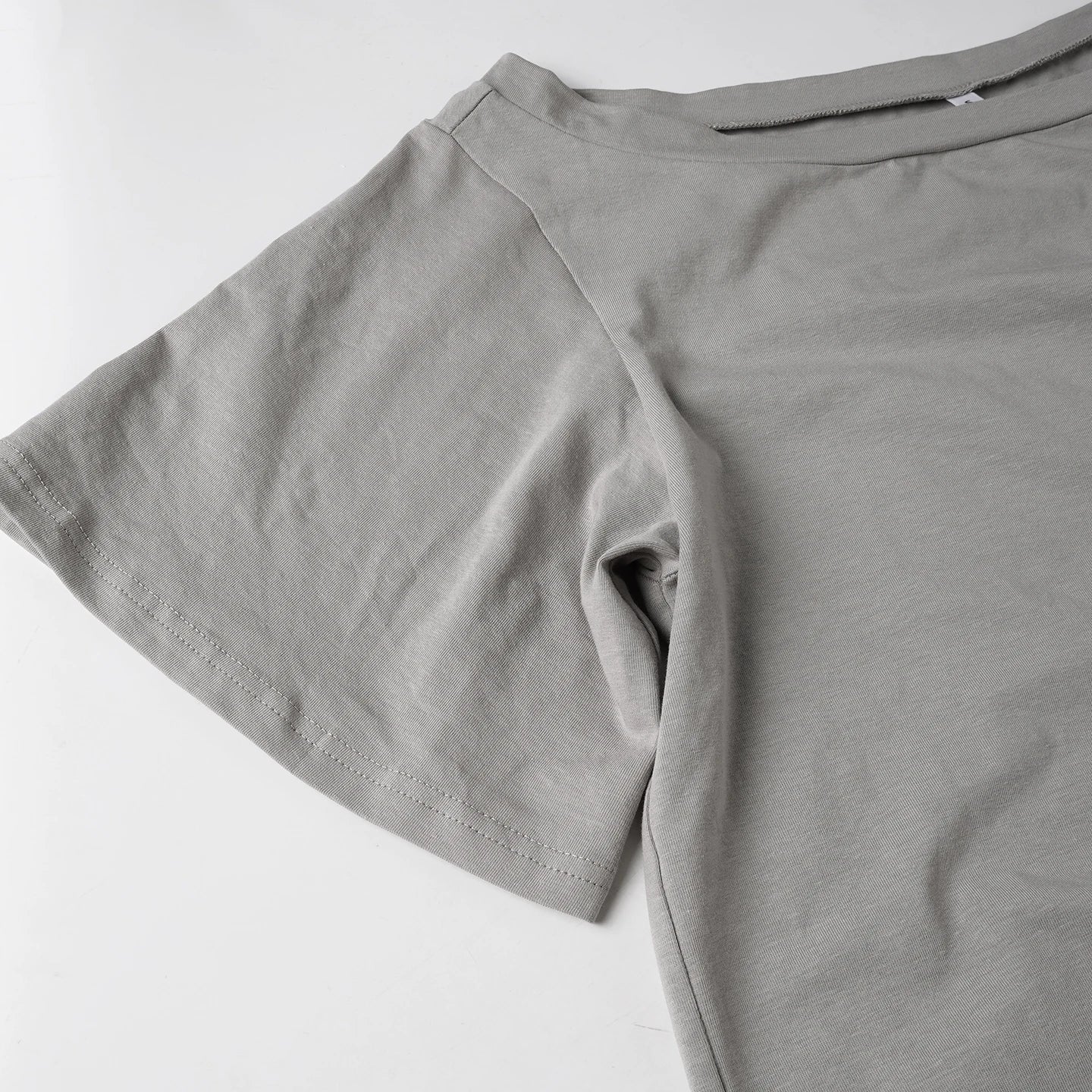 Cyflymder  Solid Grey Loose Drawstring T-shirt Asymmetrical Off-shoulder Short Sleeve T Shirts Women Casual Summer Tees y2k Vintage