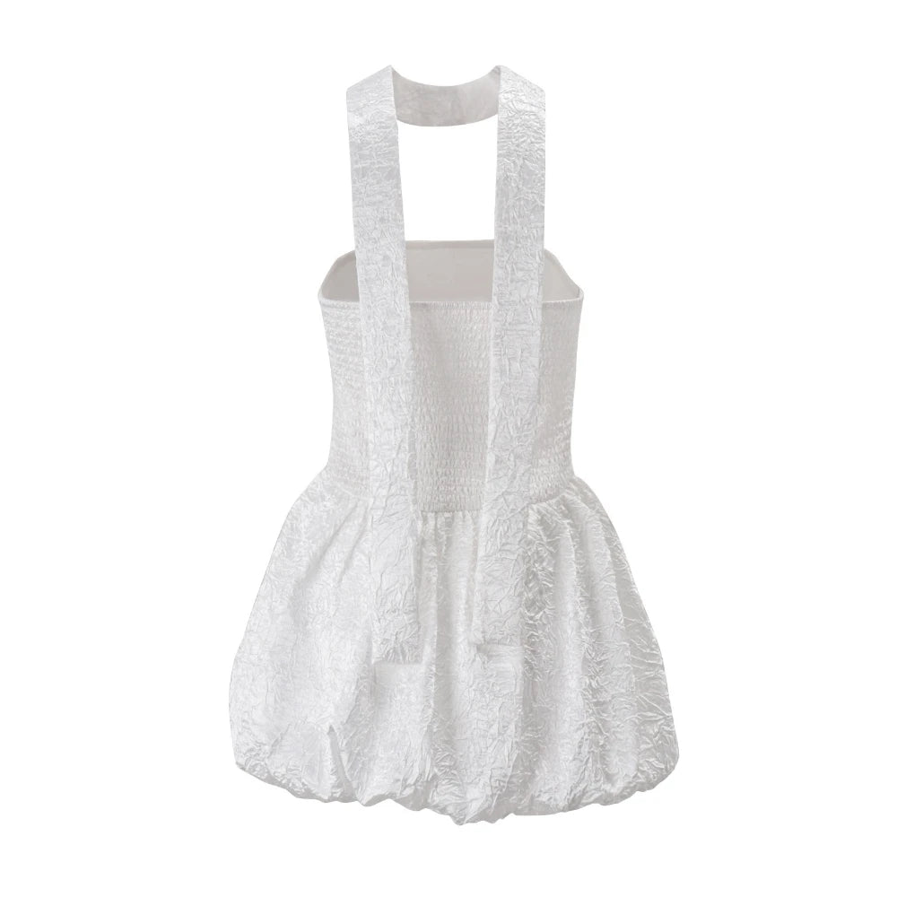 Cyflymder  French Sexy Patchwork Folds Dress for Women Strapless Sleeveless Tunic Fashionable Puff Dresses with Ribbon Female