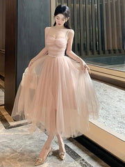 Cyflymder  Summer French Vintage Sweet Pink Mesh Sexy Pleated Slip Long Dresses Women Elegant High Waist Backless Evening Party Dress Trend