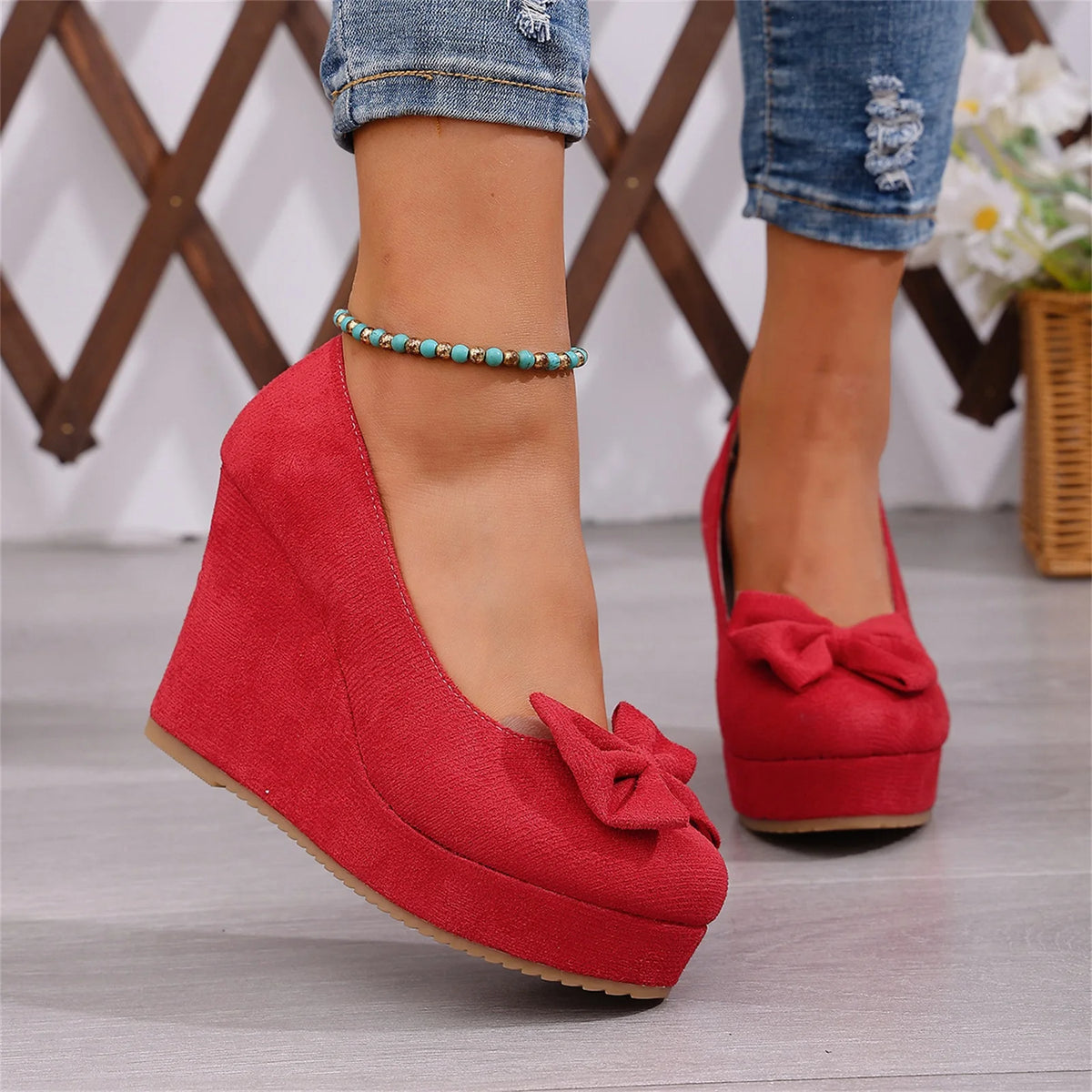 Cyflymder  New Spring/Autumn Pointed Toe Wedge Heel Shoes for Women, Fashionable Thick Sole Low-Cut High Heels, Women's Shoes