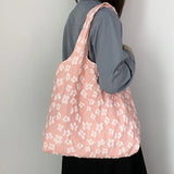 Cyflymder New Women Handbags Canvas Shopping Bags Eco Reusable Foldable Shoulder Bag Large Capacity Handbags for Women Casual Shopping Bag