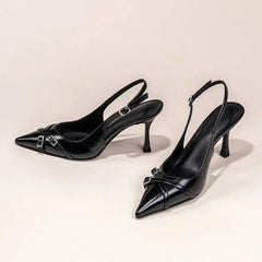 Cyflymder  Summer Elegant Buckle Decorated Black Stiletto Women's Sandals Fashion Pointed Toe Shallow Mouth New Sexy High Heels