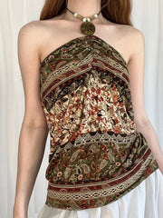 Cyflymder  Vintage Bandage Paisley Halter Tops Slim Slash Neck Sleeveless Tank Tops Women Summer Fashion Streetwear Ladies