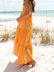 Cyflymder  Elegant Sleeveless V-Neck Maxi Dress with Floral Print and Ruffle Hem for Summer Beach Wedding Party Vacation Wear