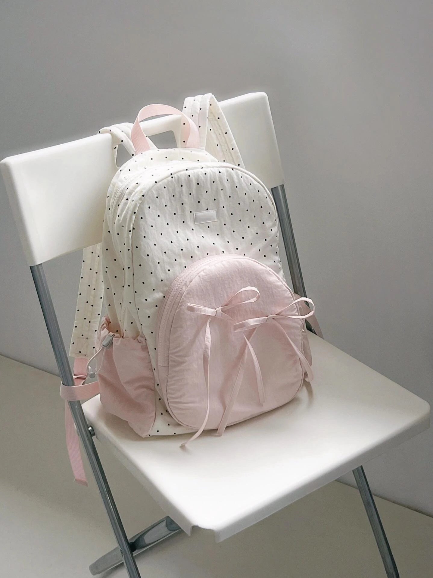 Cyflymder  Women Student Fashion Chic Dot Backpack Y2k Aesthetic Preppy Contrast Color Schoolbags All Match Ins Bow Backpacks High-capacity